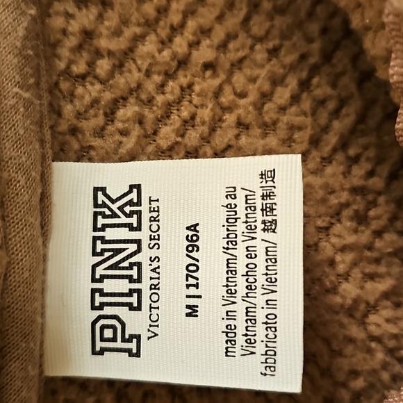 🤎🤎Victoria's Secret Pink Varsity Cozy Brown Half Zip Sherpa Hoodie - Picture 4 of 13